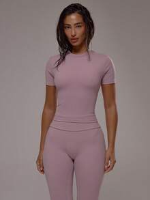 Musera Sport 运动T恤和瑜伽裤套装，适合运动健身、健身房、普拉提、日常休闲等场合，烟晶色 - 淺灰紫 - 查看 5