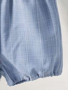 Souflis Souflis 2件套幼儿男童蓝色格子拼接白色领衬衫配领结、背心和短裤套装，绅士风夏季套装，6个月-3岁 - 藍色 - 查看 7