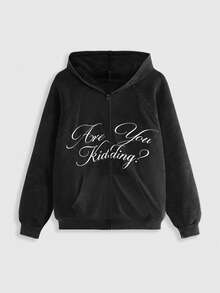 ROMWE Avant 女士休闲字母印花卫衣 - 黑色 - 查看 7