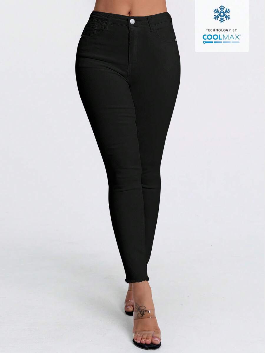 SHEIN SXY Women's Casual Pocket Skinny Jeans - Black - View 1