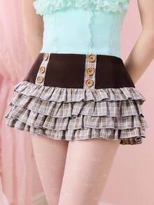 ROMWE Kawaii 可爱学院风撞色格纹迷你裙女款 - 彩色 - 查看 5