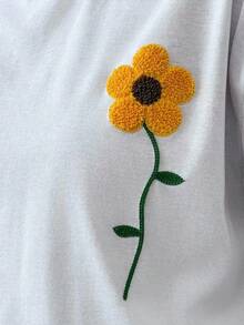 SHEIN 100%純棉大尺碼女款休閒短袖白色T恤，附刺繡細節 - 白色 - 查看 9