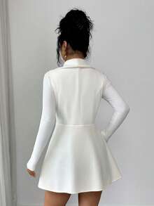 SHEIN Elenzya Women's Lapel Double-Breasted Cinched Waist A-Line Elegant Sleeveless Overcoat, Suitable For Daily Commute - Apricot - View 2