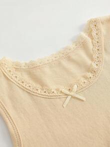 SHEIN Bộ 5 áo lót hai dây màu trắng trơn, thanh lịch, dễ thương, viền ren, thoải mái và thời trang dành cho bé gái. - Màu Khaki - Xem 4