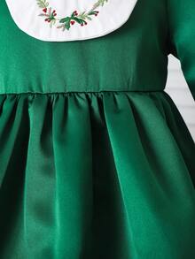 SHEIN Kleine Mädchenkleid mit Taille und kariertem Kragen, Stil passend für tägliche Ausflüge und Partys, Herbst/Winter - Grün - Übersicht 7