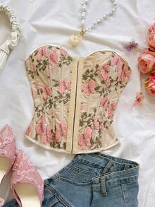 Soleia Fashionable Sexy Butterfly Embroidery Tube Top - Apricot - View 1