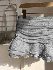 Elamini 2026夏季新款性感可爱风不对称荷叶边迷你裙，灰色度假风百搭半身裙，适合情人节、约会、优雅派对等场合，是女士夏季穿搭的理想之选。 - 灰色 - 查看 4