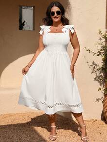 SHEIN LUNE Plus Size Women's Elegant Sophisticated Date Night Dress, Suitable For Afternoon Tea, Gatherings, And Everyday Wear - White - View 4