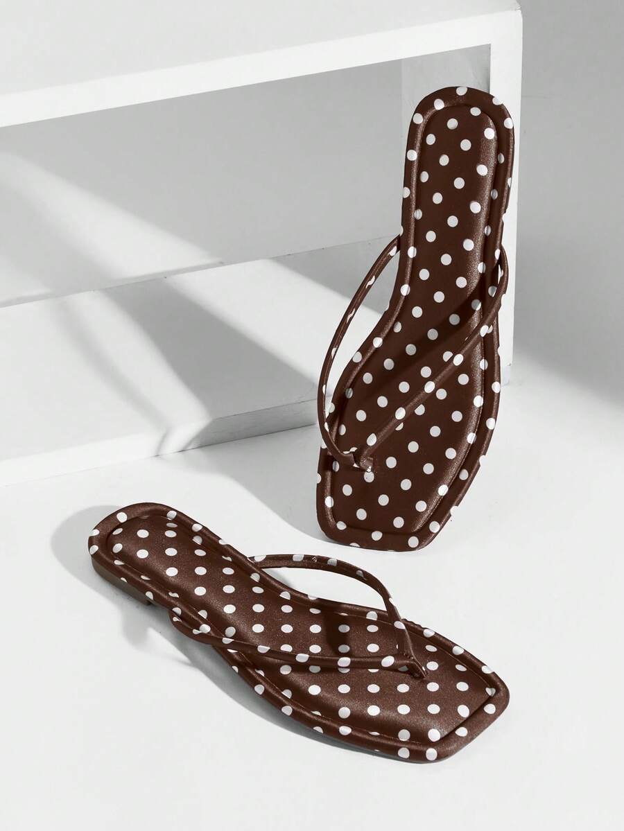 Solezae Women Comfortable Dot Print Classic Thong Flat Sandals - Coffee Brown - View 1
