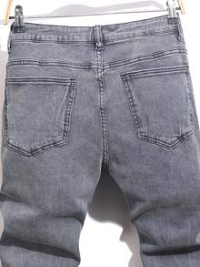 Manfinity Roughcore Men's Casual Fashion Street Daily Commute Distressed Patch Skinny Jeans - Blue - View 4