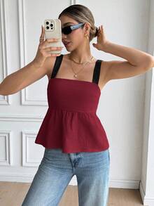 Serisse Contrast Color Backless Tie-Front Casual Summer Tank Top - Burgundy - View 4