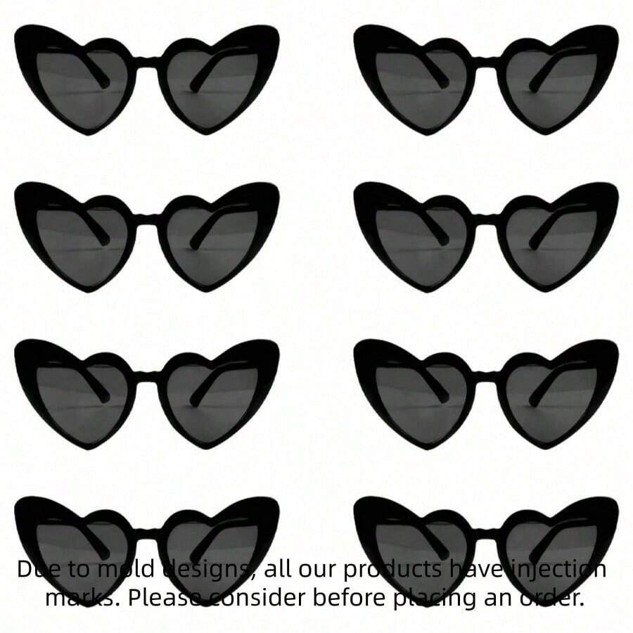 SHEIN 8 件装女士复古心形时尚眼镜，时尚猫眼心形眼镜，适合新娘送礼会、单身派对、婚礼、新娘团队礼物、时尚配饰（有小划痕，请勿订购） - 黑色 - 查看 1
