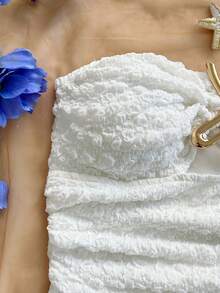 Soleia 女士度假活力黑白条纹纹理露脐抹胸上衣，金属扣装饰，搭配超短休闲裤两件套，适合约会、派对、休闲海滩度假。 - 彩色 - 查看 5