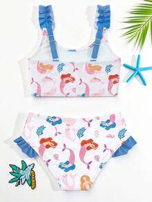 Sparklyn 女童印花极简泳衣套装 - 藍白色 - 查看 2