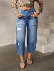 EMERY ROSE Women's Casual Everyday Wear Distressed Button Pocket Denim Jeans - Blue - View 4