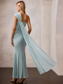 MOTF Soiréza WOMEN'S ELEGANT STRUCTURED MESH STRETCH MERMAID DRESS, SUITABLE FOR SPRING/SUMMER OCCASIONS - Blue - View 4