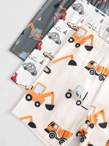 SHEIN GraphicGems 6件套男童工程车印花短袖短裤针织柔软贴身睡衣家居服套装 - 彩色 - 查看 7