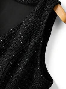 GlowEve CURVE Vestido elegante brillante con cuello en V para mujer de talla grande, adecuado para graduación, vacaciones, Día de San Valentín, festivales de música, Día de la Madre, Halloween, Acción de Gracias, Pascua, baile de graduación, citas, temporada de bodas, viajes al aire libre - Negro - Ver 4