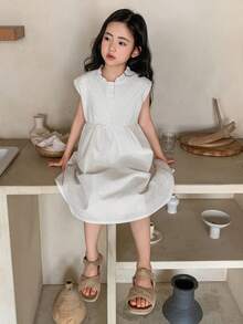 DAZY Girls Sleeveless Dress, Young Girl Fall Clothes - White - View 5
