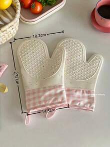 1 pieza Guantes de horno de silicona resistentes al calor y anti quemaduras para microondas, hornear y cocina en el hogar - Rosa Blanco - Ver 2
