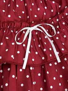 Sweetra Váy xếp tầng chấm bi đen trắng kiểu Y2K dễ thương dành cho nữ cỡ lớn - Màu Đỏ Sâu - Xem 4