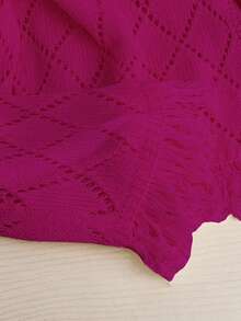 Franclia Blogger-Inspired Stylish Colorblock Lace-Up Hollow Floral Fringe Pullover Sweater, European & American New Arrival - Hot Pink - View 4