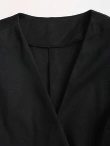 Sweetra 优雅法式V领交叉绑带设计黑色西装外套，简约通勤时尚女装，春夏款 - 黑色 - 查看 5