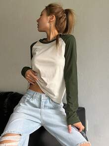 DAZY Colorblock Raglan Sleeve Tee Long Sleeve Women Tops - Multicolor - View 7