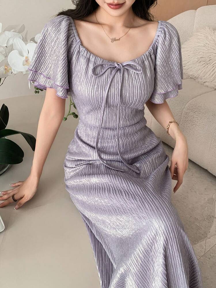Spring/Summer Elegant Bowknot Tie Waist Long Dress, Fashion Party/Wedding/Banquet/Prom Formal Gown, Slim Fit Commuter Dress Sundress