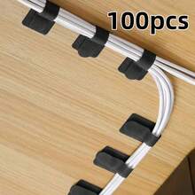 10-100pcs Sachets Of Cable Organizer With Straps For Under-Desk Cable Management. Multi-Purpose Cable Ties Suitable For Computer Cable Management, Desktop Cable Fasteners, Cable Organizers, And Cable Ties. - Black - View 15