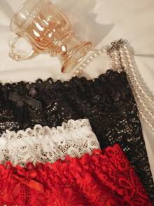 Snug Zone 3pcs/Set Standard Size Women's Fashion Lace Bow Decor Panties - Multicolor - View 4