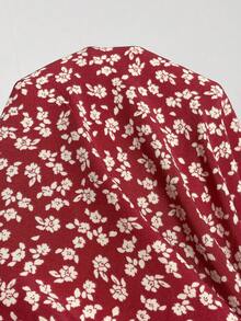 SHEIN Frenchy 女士碎花开衩荷叶边半身裙 - 玫瑰紅 - 查看 7