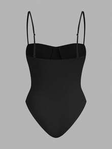 SHEIN EZwear 女士黑白针织吊带连体衣，修身款，夏季 - 彩色 - 查看 8