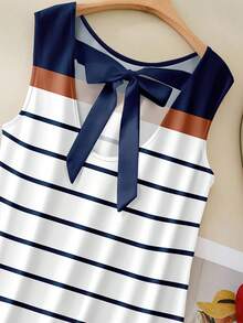 Veykashi 休闲度假风航海红蓝白条纹网球裙，运动风女士印花迷你连衣裙，适合夏季度假，学院风大码条纹连衣裙，时尚连衣裙 - 彩色 - 查看 7