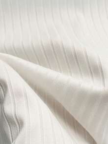 Franclia 法式优雅修身通勤圆领白色罗纹T恤，饰杏色丝带，女士春夏上衣，白色女士T恤 - 白色 - 查看 3