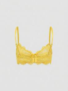 ROMWE Goth Floral Lace Underwire Triangle Cup Bra - Yellow - View 2