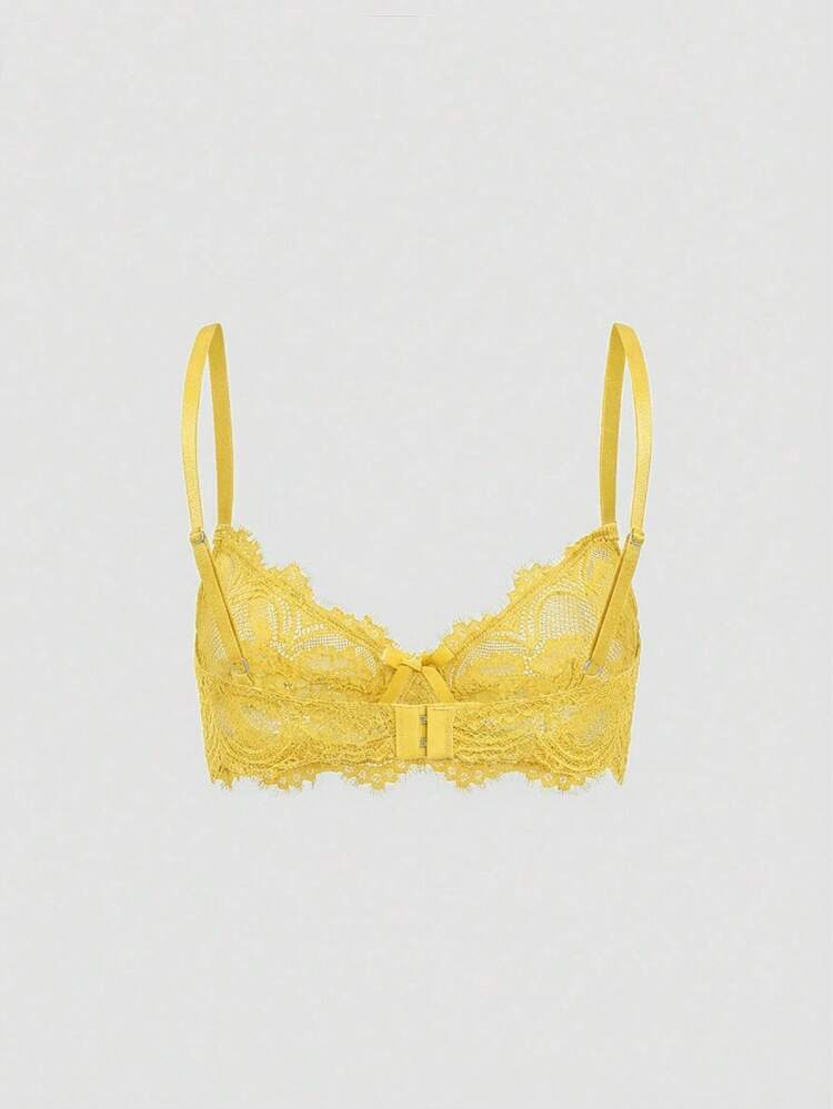 ROMWE Goth Floral Lace Underwire Triangle Cup Bra - Yellow - View 2