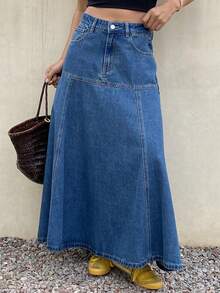 Livesso Women's Denim A-Line Skirt - Medium Wash - View 5
