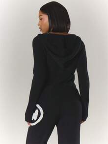 MUSERA Áo len cổ chữ V, có mũ trùm đầu, ôm sát, chất liệu mohair, kiểu dáng phối đồ, chỉ có áo là kiểu dáng, thích hợp cho mùa đông, phong cách coolgirl, ấm áp, dễ thương, thích hợp cho hoạt động ngoài trời, khám phá, mùa xuân. - màu đen - Xem 5