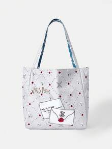 HARRY POTTER X SHEIN Women's Fashion Cartoon Pattern Waterproof Large Capacity Tote Bag - blue-gray - View 5