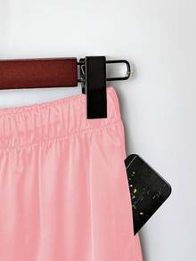 Lyxana Women's Casual Solid Color Drawstring Waist Long Pants - Pink - View 3