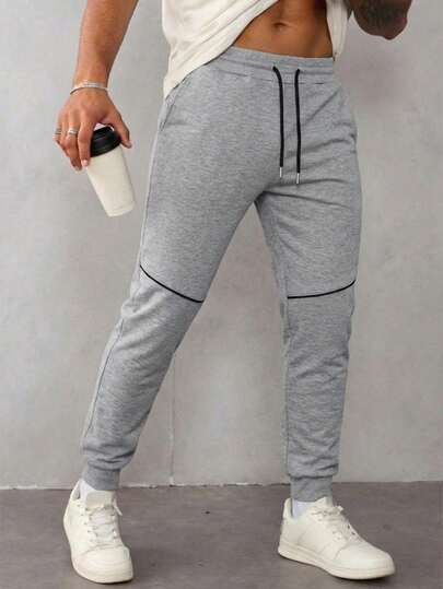 RueChic Men Contrast Binding Drawstring Waist Joggers