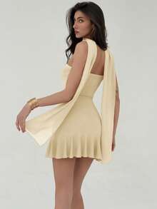 Vestido mini ajustado rojo de estilo romántico para el Día de San Valentín para mujeres - Beis - Ver 3