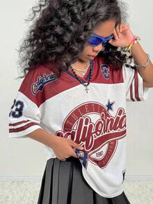 Coolane Kids Camiseta de manga corta con cuello en V y estampado digital, de corte holgado para niñas preadolescentes - Multicolor - Ver 3