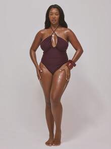 MUSERA Áo tắm cỡ lớn cổ chéo, xếp ly ở ngực, kiểu dáng thanh lịch, thích hợp cho kỳ nghỉ hè, đi biển ở Ibiza. - Màu Tím - Xem 5