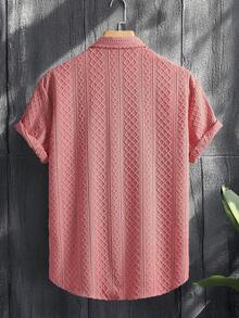 Manfinity Homme Áo sơ mi nam tay ngắn, màu trơn, chất liệu vải dệt, cài cúc phía trước, thích hợp cho kỳ nghỉ hè. - Màu Hồng  Dưa hấu - Xem 2