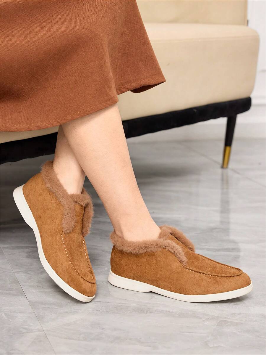 Sleekvia Women's Plush Lining Casual Versatile Flat Shoes Valentine's Day - Camel - View 1