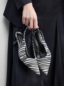 CUCCOO BIZCHIC Women's Fashion Commuter Pointed Toe Pumps With Zebra Print Valentine's Day - Black and White - View 4