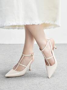 CUCCOO BIZCHIC 女士尖头高跟鞋，性感细高跟，适合户外/通勤/派对/婚礼/办公场合，酒红色，圣诞节必备 - 米色 - 查看 4
