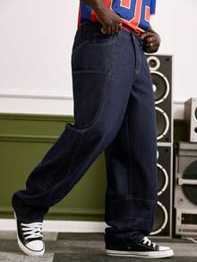 Manfinity Roghcode Men's Loose Casual Versatile Straight Leg Jeans - Blue - View 6